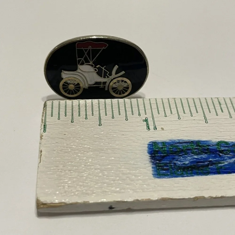 Vintage Oval Enamel Antique Car Ford Wagon Mens Cufflinks Gold Tone Cuff Links